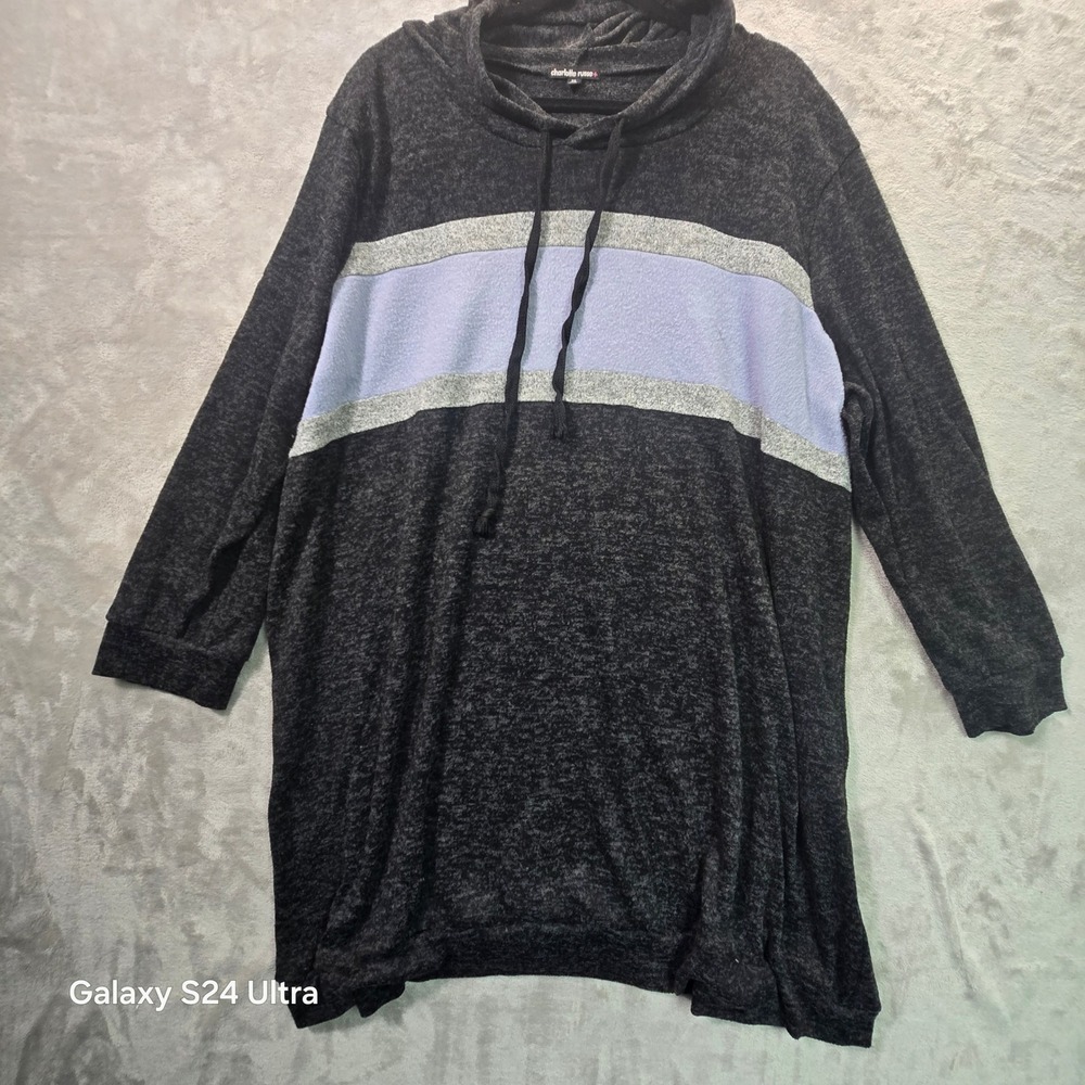 Charlotte Russe Plus Womens 3X Hoodie Charcoal Lavender Stripe Tunic D19A710-P